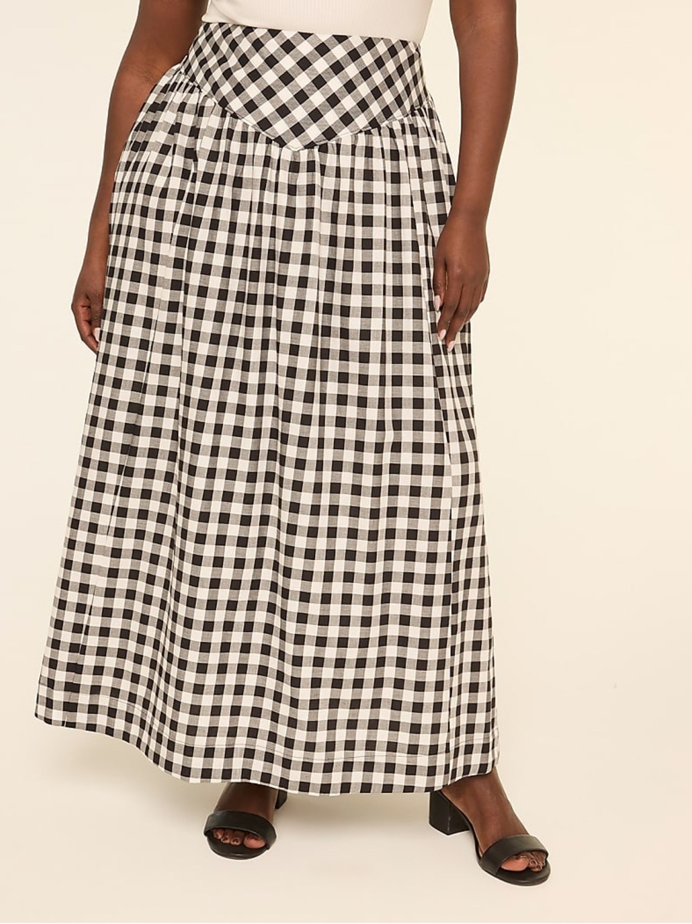 Lane Bryant Gingham Pull-On Pockets Maxi Skirt Black and White - Size 14-16